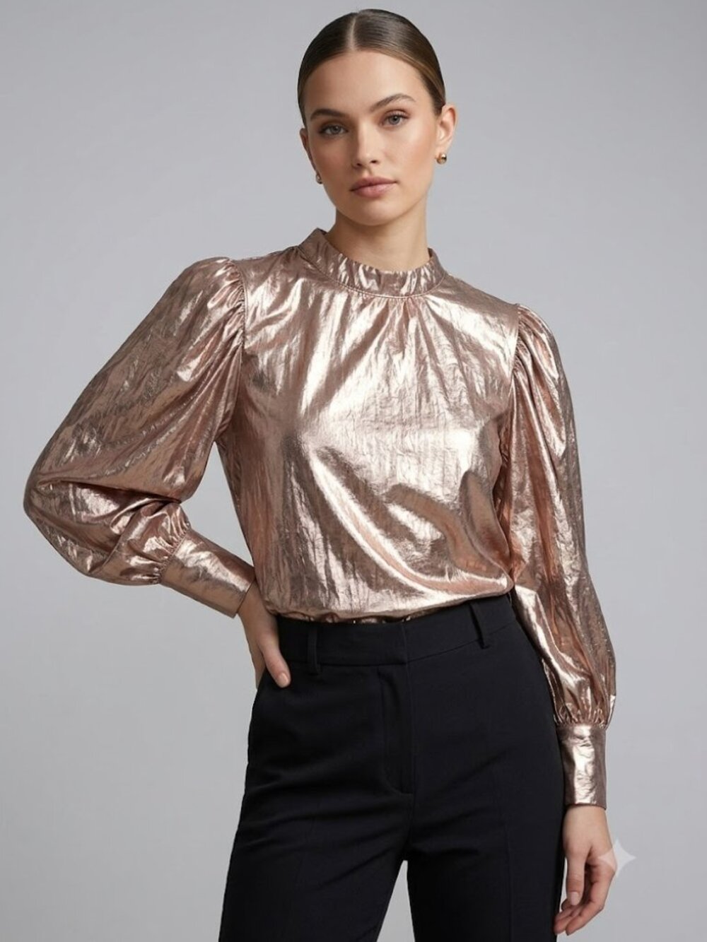 FARM Rio NWT Metallic Bronze Puff Sleeve Blouse